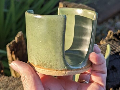green sponge holder, handmade ceramic sponge holder, cotton pad holder, sponge caddy
