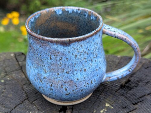 Handmade speckled Blue Ceramic Mug: Curvy Design, 9 fl oz