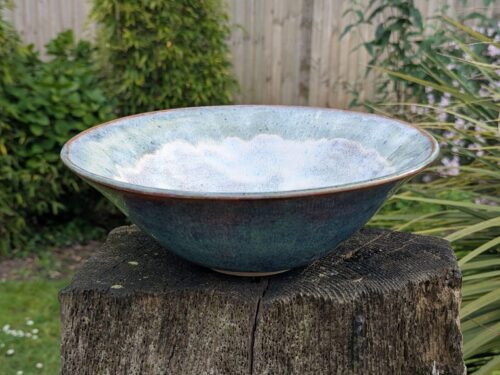 Handmade Green, purple Ceramic Bowl: Stoneware Pottery