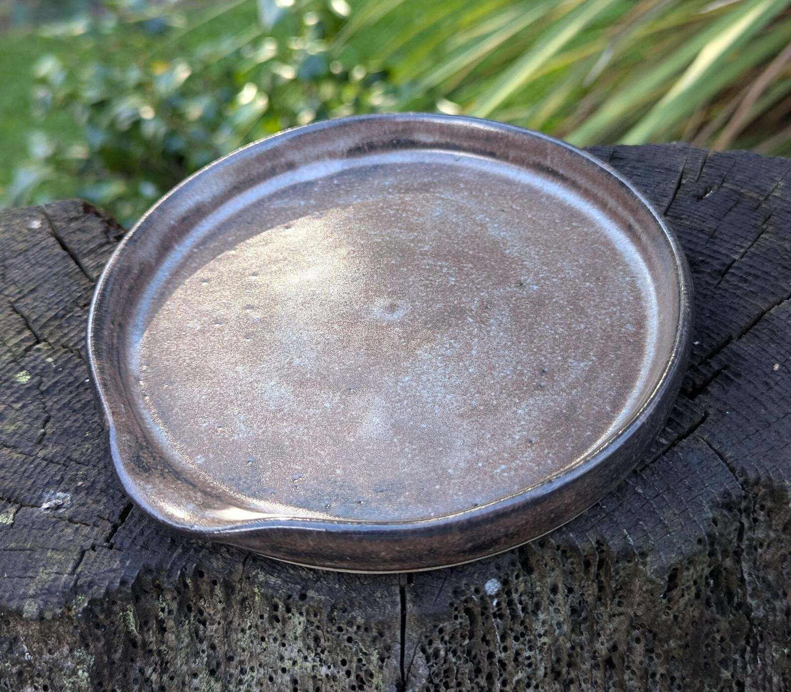 Handmade brown Ceramic Spoon Rest, Wheel Thrown Pottery Kitchenware