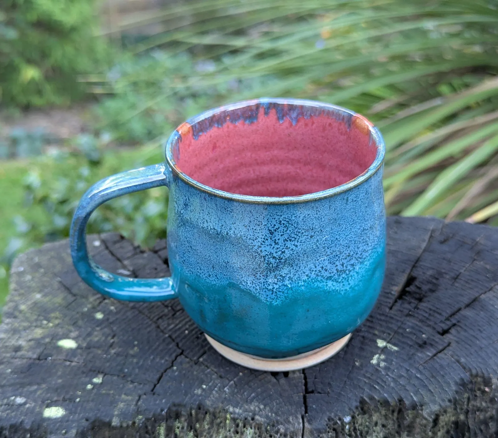 Handmade blue green Ceramic Mug: Wheel Thrown mug - Image 4