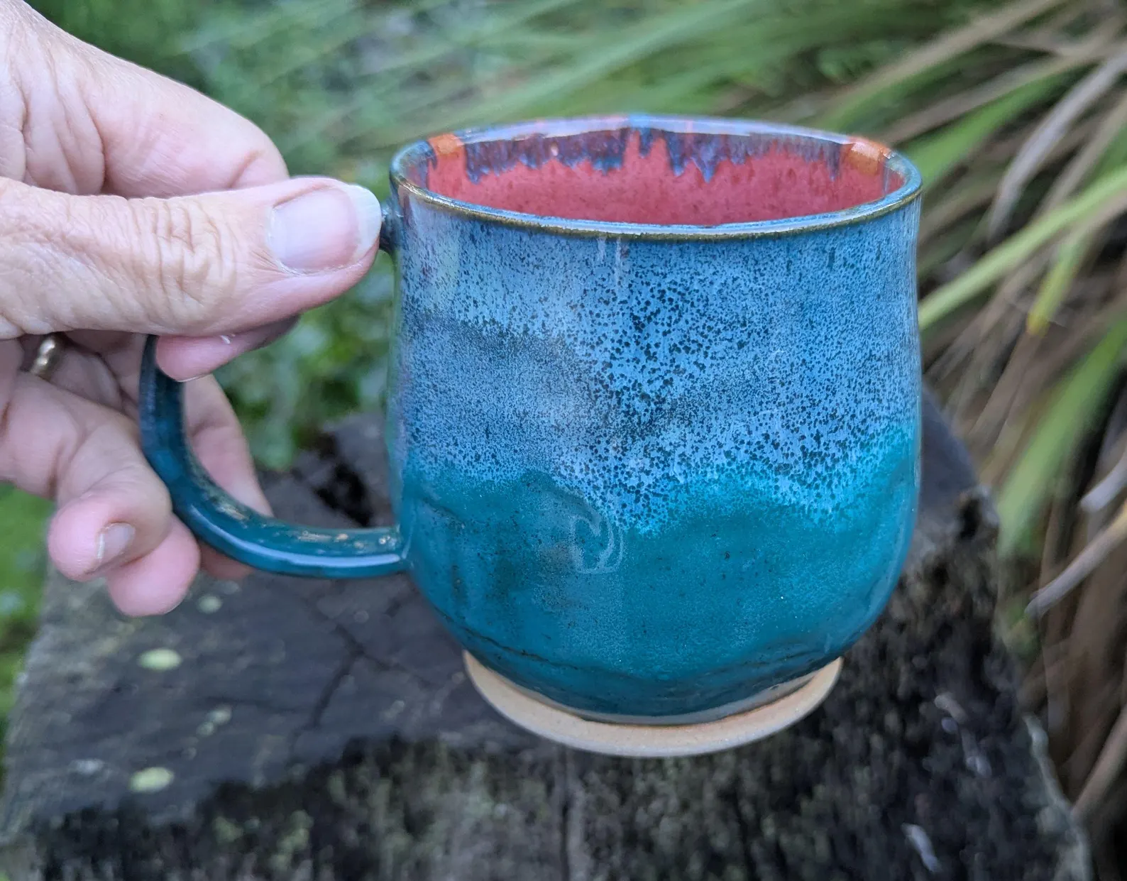 Handmade blue green Ceramic Mug: Wheel Thrown mug - Image 5